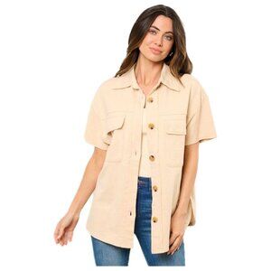 Fantastic Fawn Cotton Button Down Top New Short Sleeve